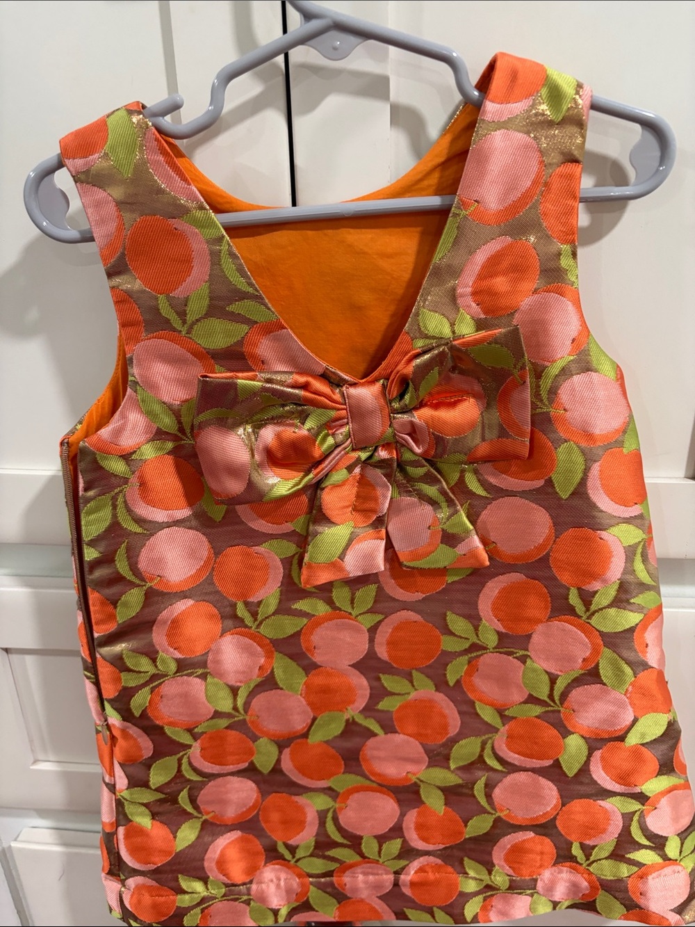 Mini BODEN Girls Orange & Pink Fruit-Print Shift Dress - Picture 2 of 5